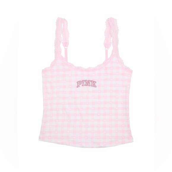 ❌SOLD❌ VS PINK x LOVESHACKFANCY LACE TRIM COTTON CAMI TANK TOP ICON GINGHAM NWT - Picture 1 of 5